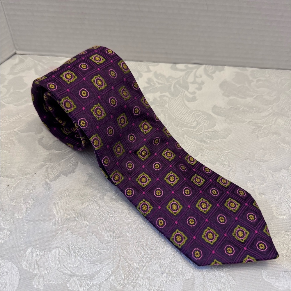 Ted Baker London Silk Tie Purple Medallion Geo Old Money‎ Dapper Preppy Wedding